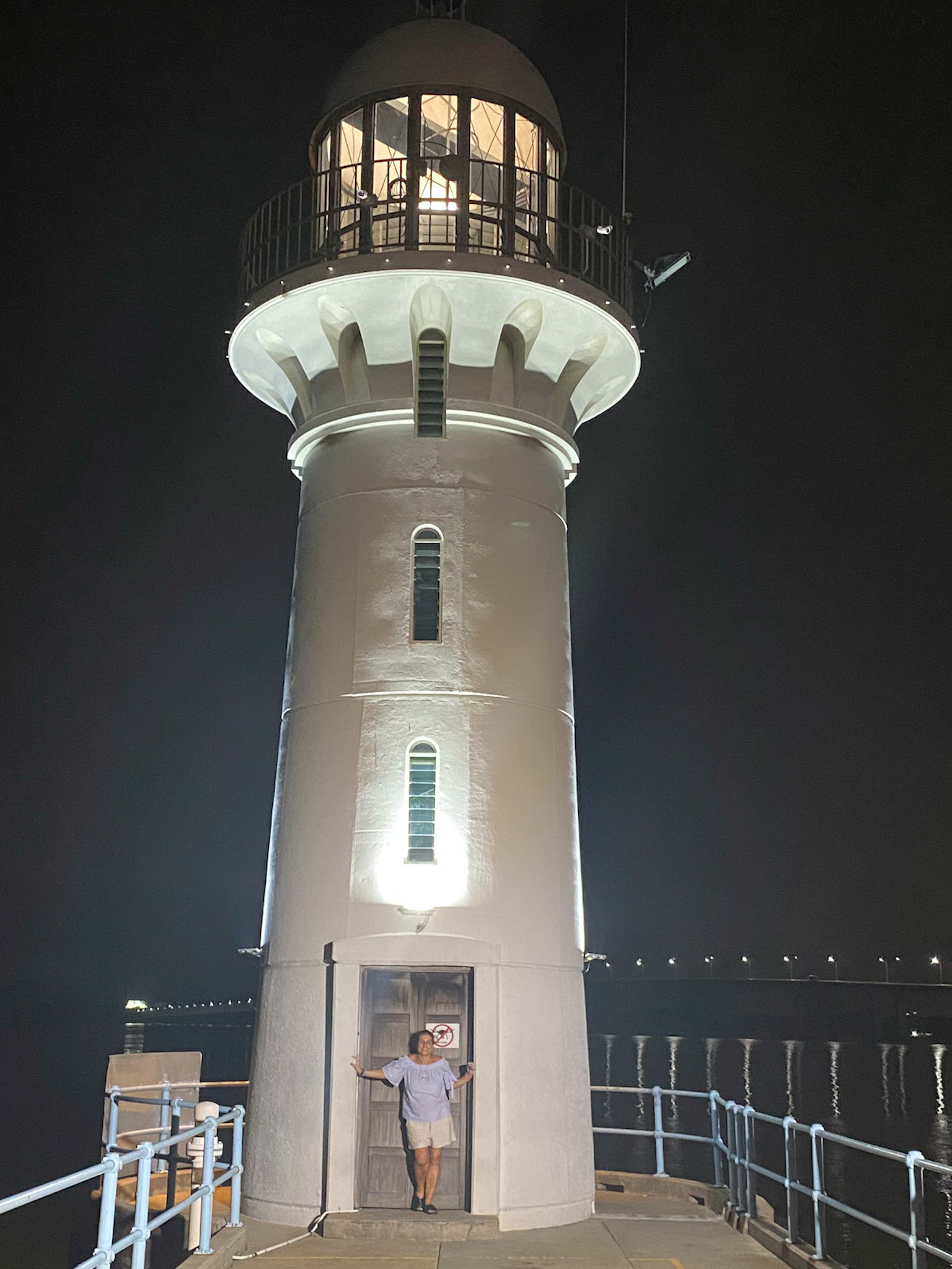 Raffles Marina LIghthouse at night